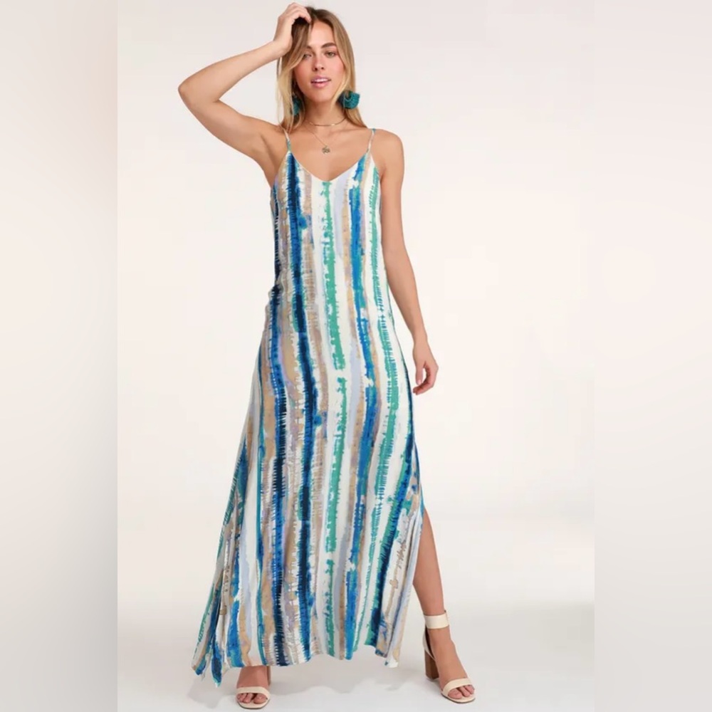 Lulu’s Bayside Babe Cream & Blue Tie Dye Maxi Beach Vacation